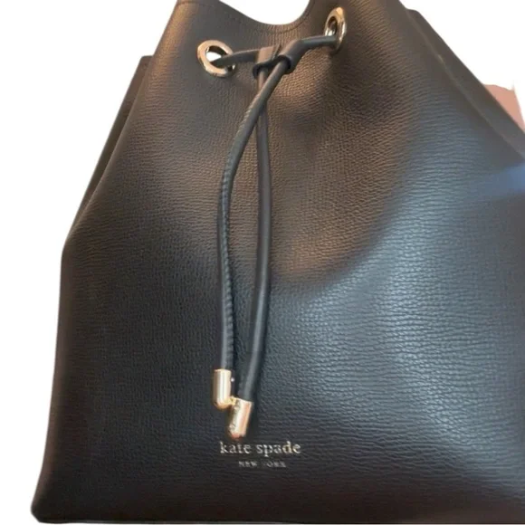 Kate Spade Black Bucket Bag with Drawstring Closure and crossbody strap - Picture 5 of 6